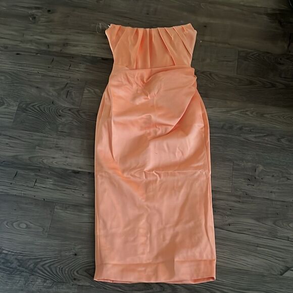 HOUSE OF CB 'Alora' Tangerine Strapless Corset Midi Dress orange NWOT size S - Picture 6 of 9